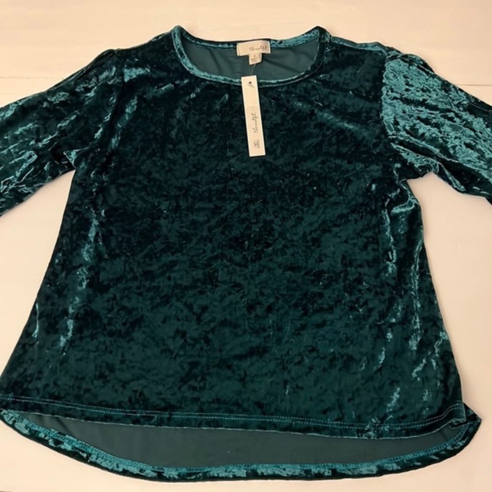 NWT The Outfit Crushed Velveteen Top With Slit Sleeves Size Small Christmas Top